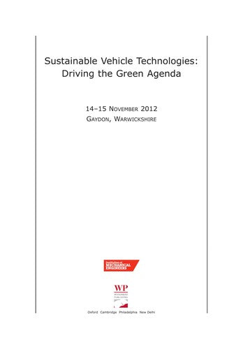 Sustainable Vehicle Technologies: Driving the green agenda - book cover