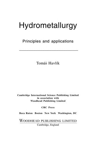 Hydrometallurgy: Principles and Applications - book cover