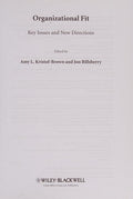 Organizational Fit: Key Issues and New Directions - book cover